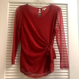 Red and Black Polka Dot Sheer Sleeve Top